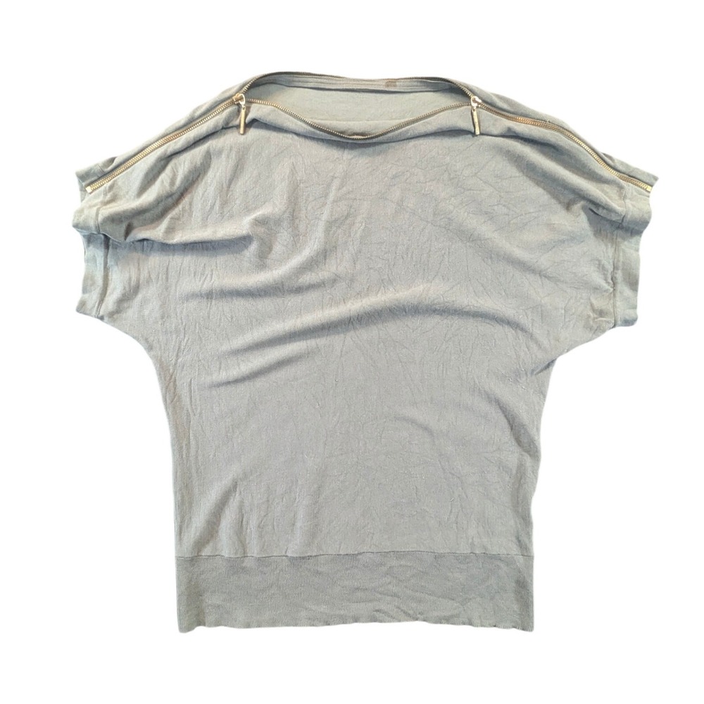 Sage Green Dolman Sleeve Zipper Neck Top Minimalist Oversized Knit Med-Large